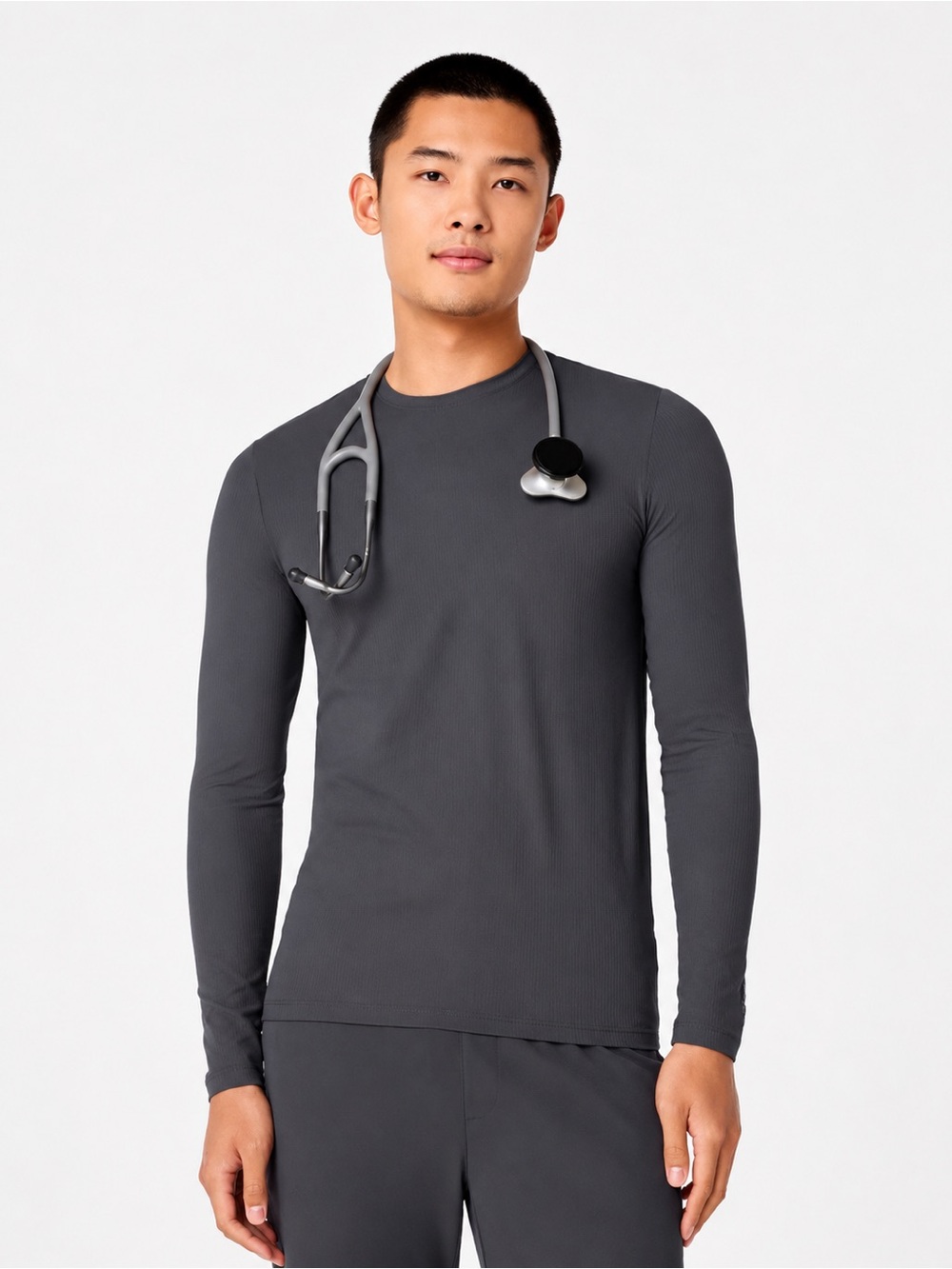 Figs Thomas Ribbed Long Sleeve Underscrub Top Charcoal Mens L